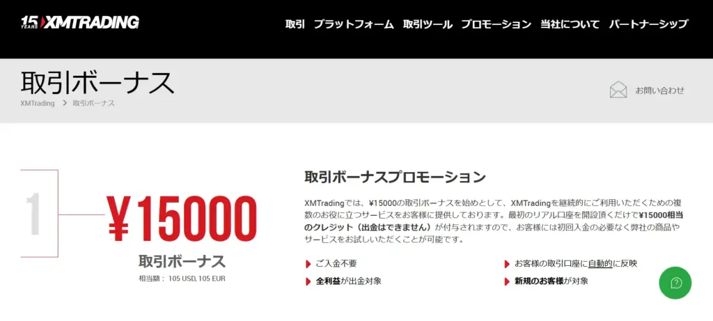 XMの口座開設ボーナス15,000円