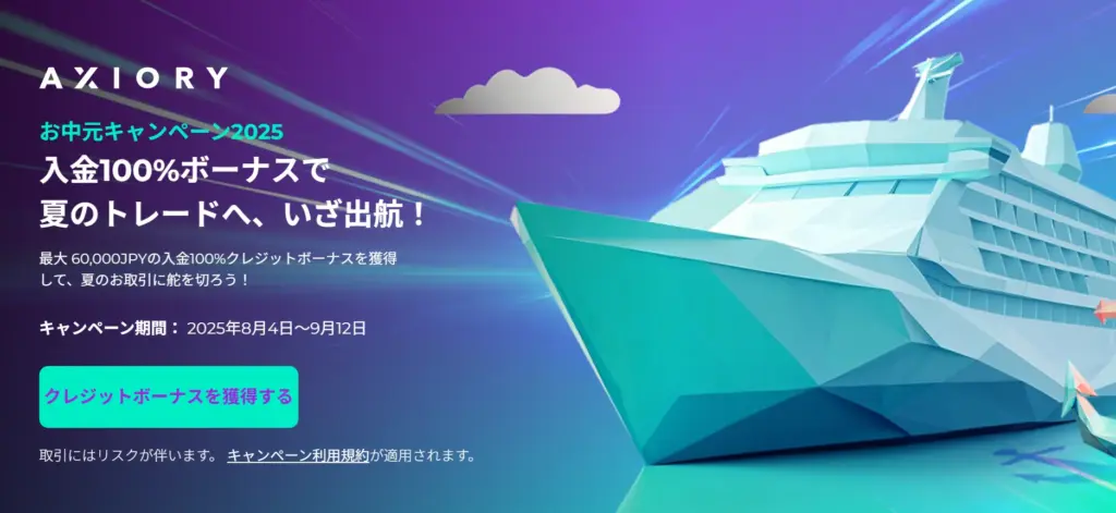 AXIORYの100%入金ボーナス画像
