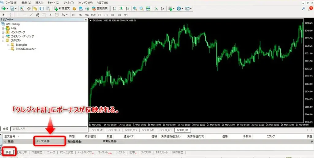 XMTradingの入金ボーナスのリセット後に入金すればMT4/MT5のクレジット欄に反映される